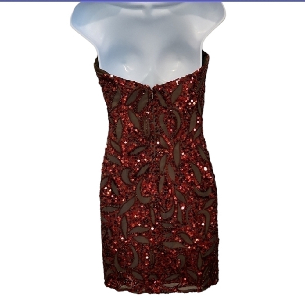 Scala Red 100% Silk Sequin Metallic Strapless Coc… - image 4